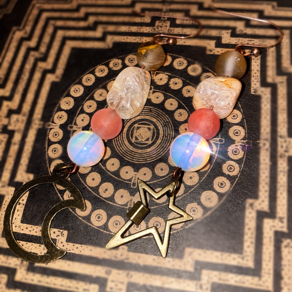 Citrine, Cherry Quartz & Moon Stone Moon & Star